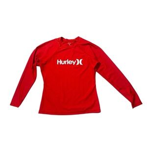 Hurley Womens Rash Guard UPF 50+ Beach Surfing Top Long Sleeve Small Candy Red